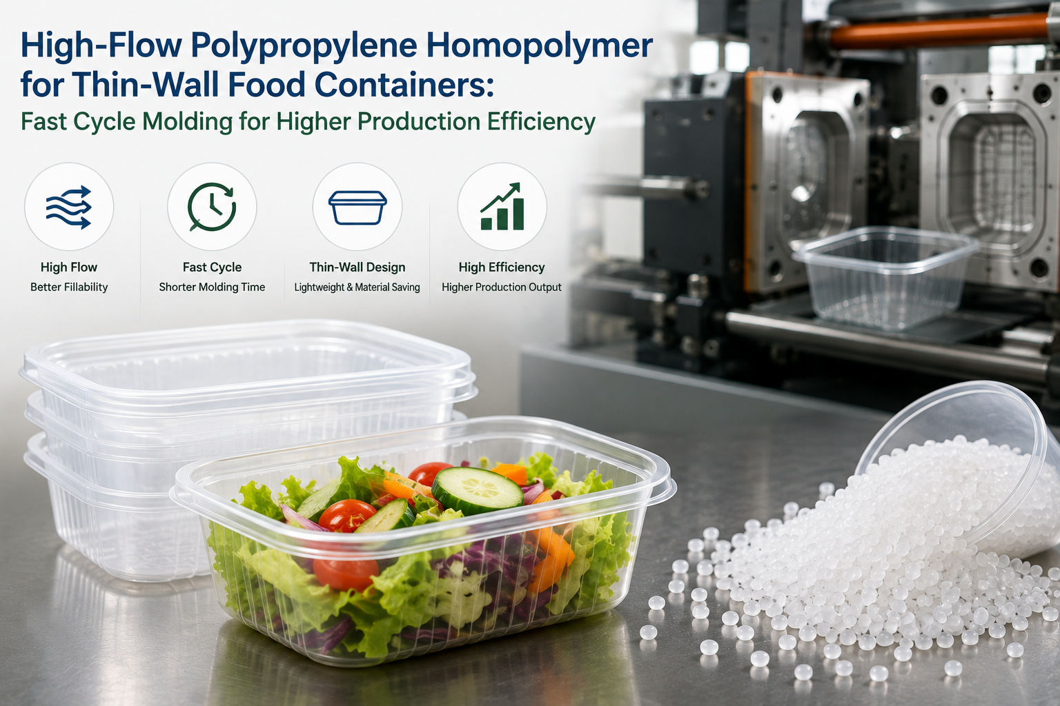 High-Flow Polypropylene Homopolymer for Thin-Wall Food Containers: Fast Cycle Molding for Higher Production Efficiency